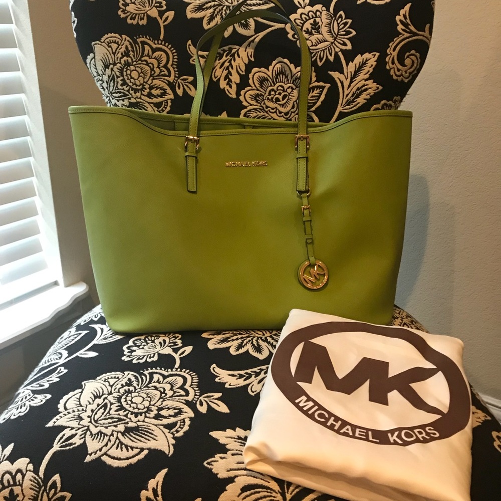 Lime green Michael Kors Jet Set Tote